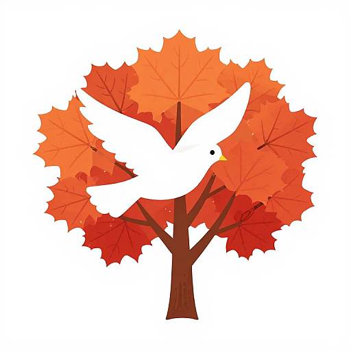 Dove Flying Before Maple Tree