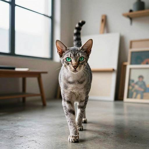 Confident Silver-Gray Oriental Cat Studio