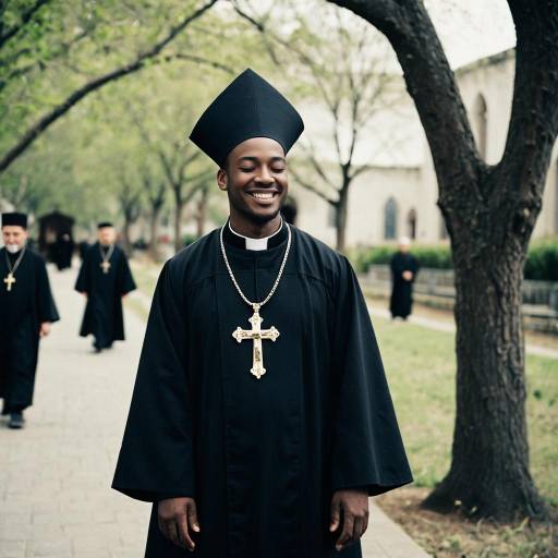 Smiling Black Bishop in Robe Outdoors