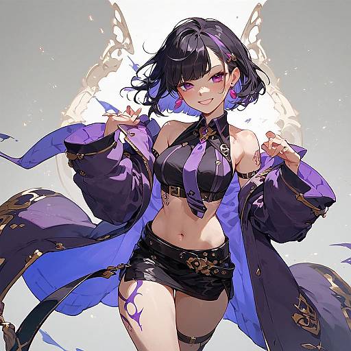 Confident Anime Girl with Purple Eyes