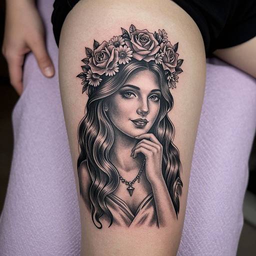 Realistic Black and Grey Floral Tattoo