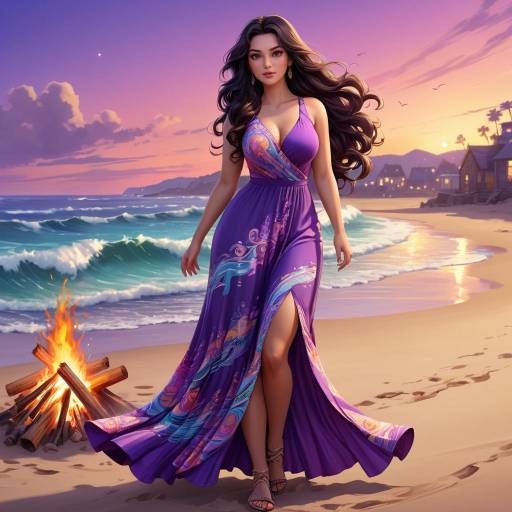 Confident Character at Twilight Beach Bonfire