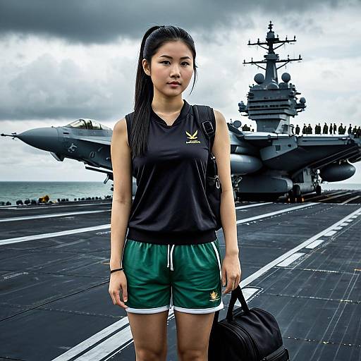 Young Woman on Chinese Aircraft Carrier