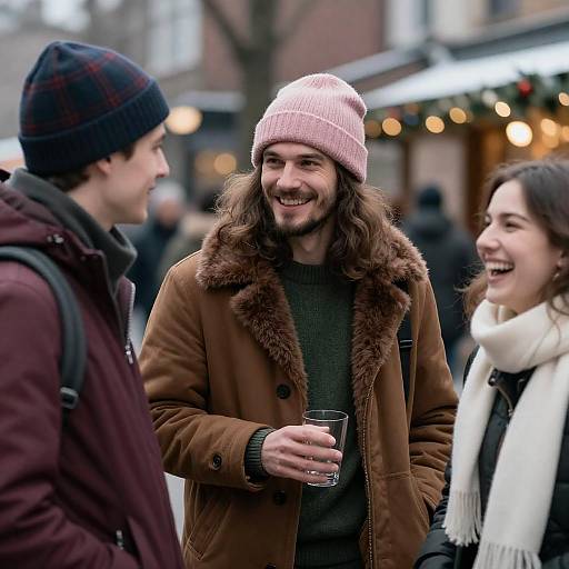 Winter Gathering with City Lights