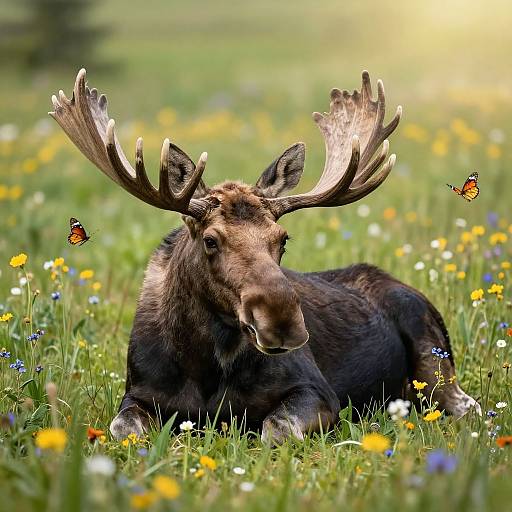 Gentle Moose in Sunlit Meadow
