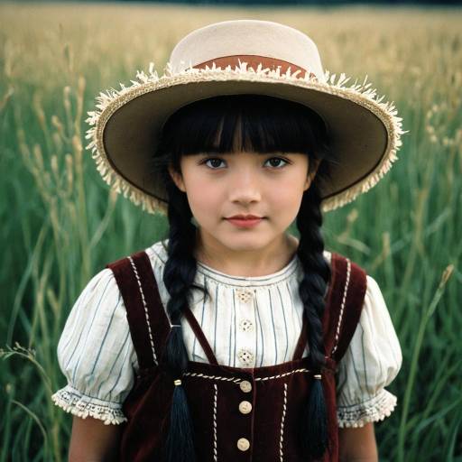 Young Girl in Prairie Costume with Hat