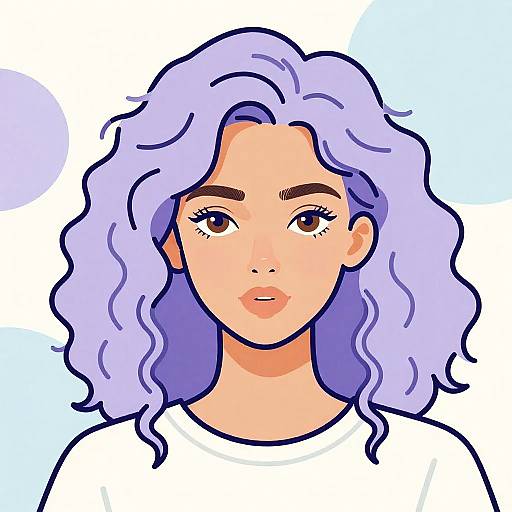 Illustration of Young Woman with Curly Lavender Hair