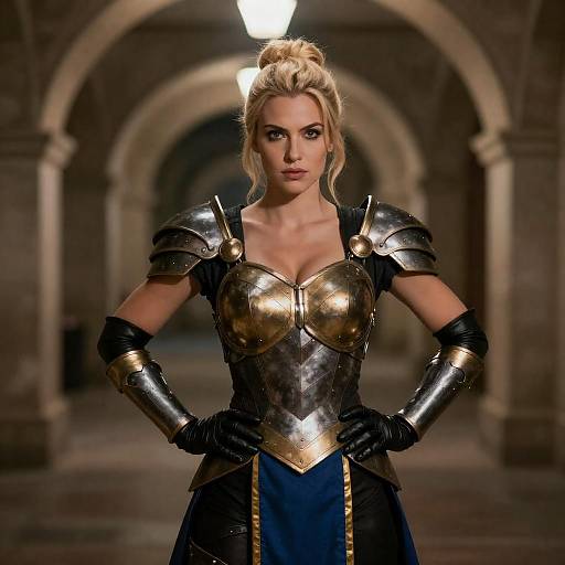 Warrior Woman in Metallic Black Armor