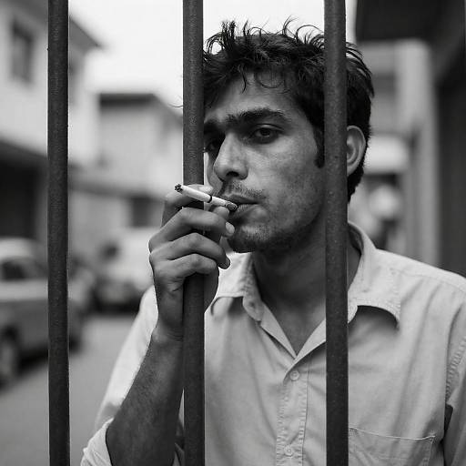 Gritty High-Contrast Man Behind Bars
