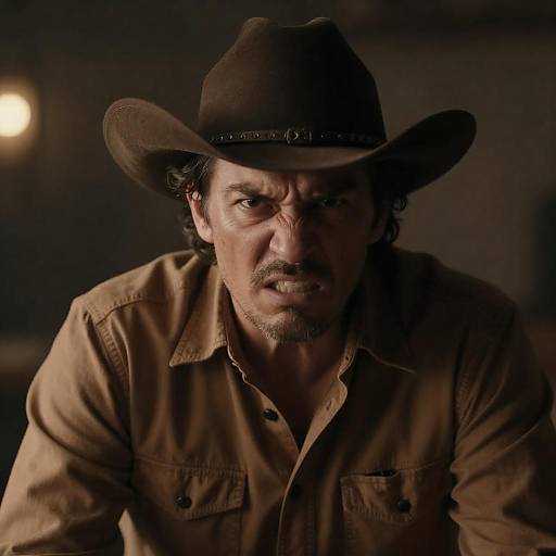 Angry Middle-Aged Man in Cowboy Hat