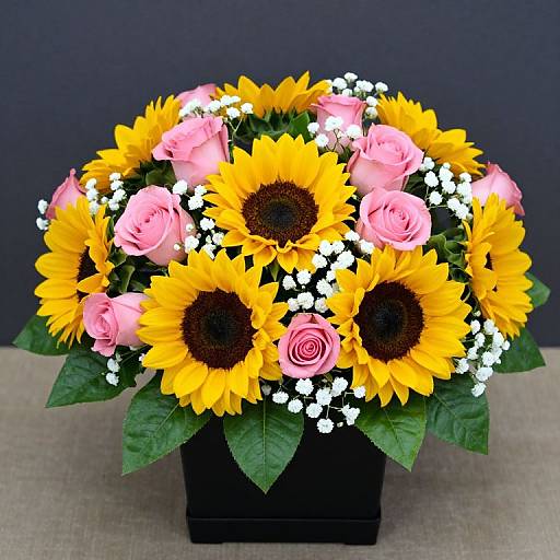 Vibrant Floral Arrangement in Black Container