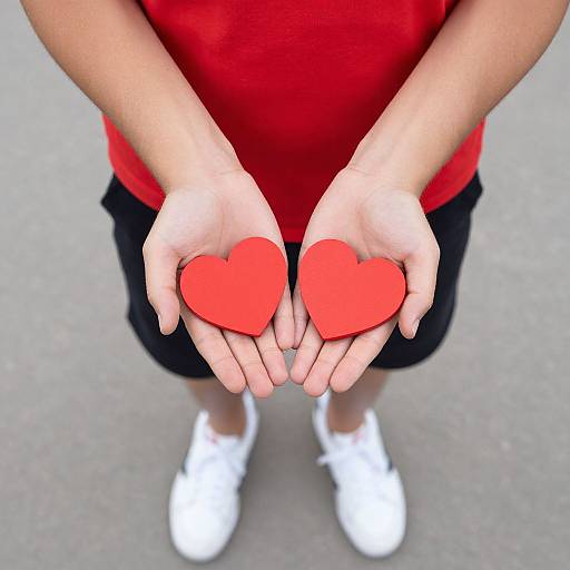 Man Holding Red Heart-Shaped Objects