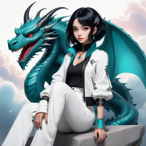 Elegant Dragon Girl in Dreamy Pastel Sky