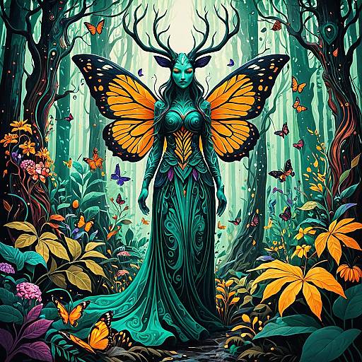 Surreal Forest Spirit with Butterfly Wings