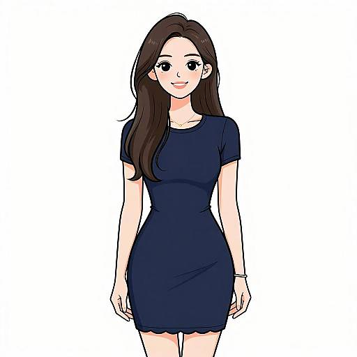 Smiling Woman in Navy Blue Dress