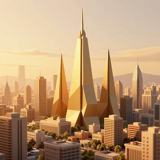 Surreal Origami Cityscape at Golden Hour