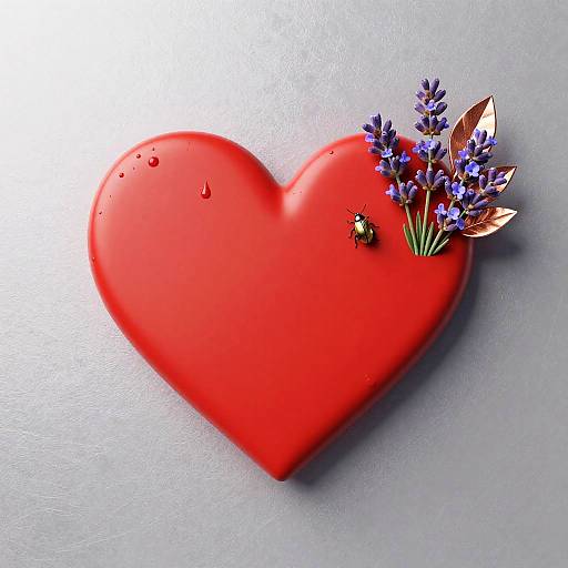 Red Heart with Lavender Bouquet