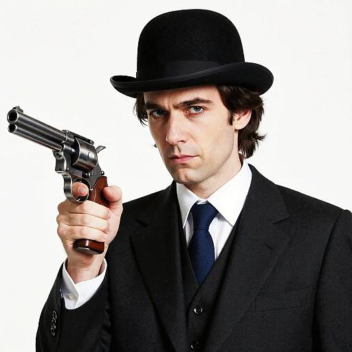 Vintage Man with Revolver Portrait