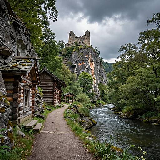 Hyperrealistic Scenic River and Ruins