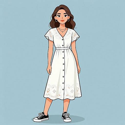 Smiling Woman in White Midi Dress