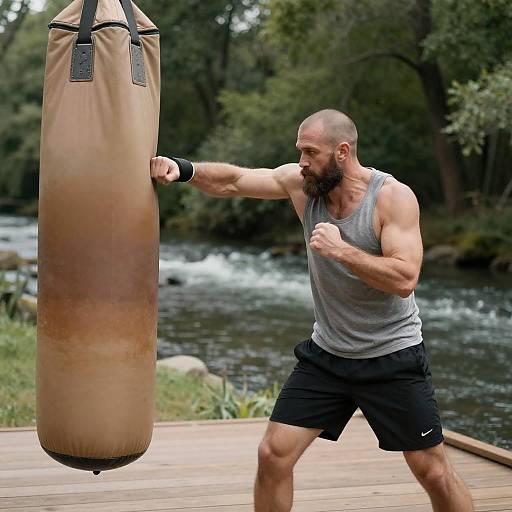 Riverside Workout: Man Punching Bag
