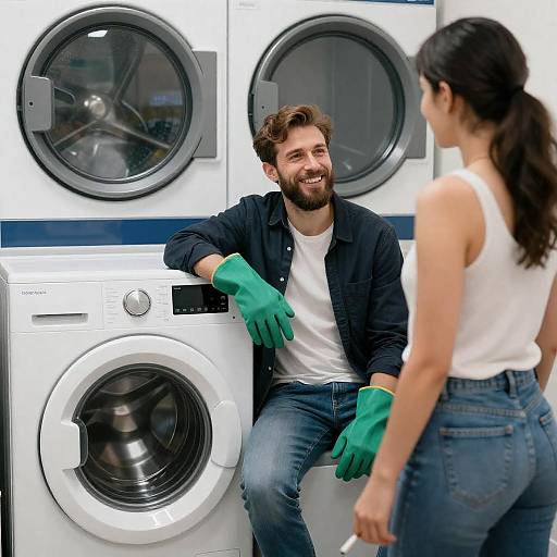 Casual Moment in a Laundry Room