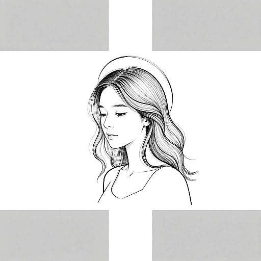 Minimalist Black-and-White Line Portrait of Woman