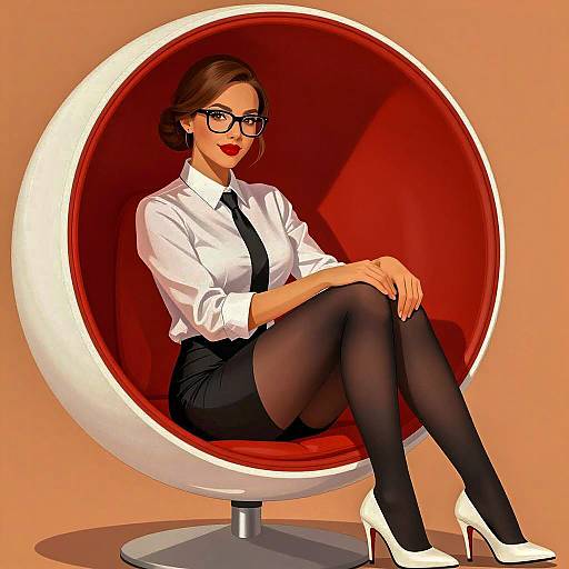 Chic Woman in Spherical Chair Illustration