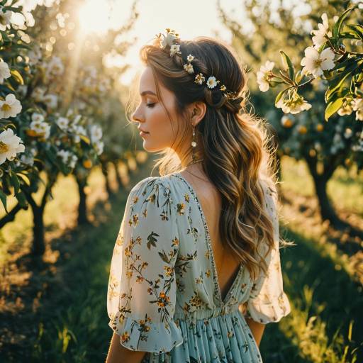 Boho Floral Half-Updo in Sunlit Orchard Boho Floral Half-Updo in Sunlit Orchard