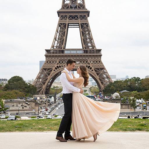Romantic Couple Dancing by Eiffel Tower