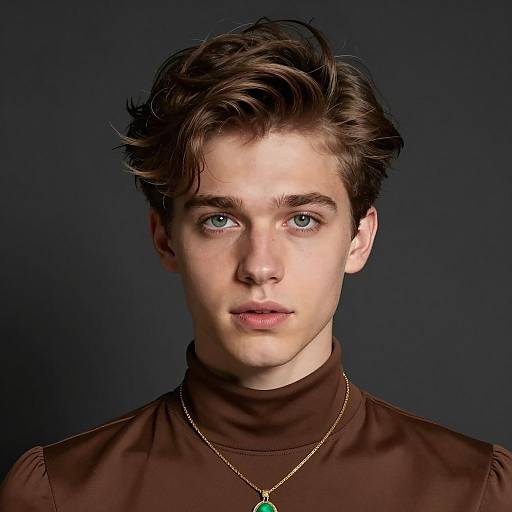 Portrait of Young Man with Brown High-Neck Top