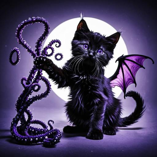 Fantasy Black Kitten with Purple Tentacles