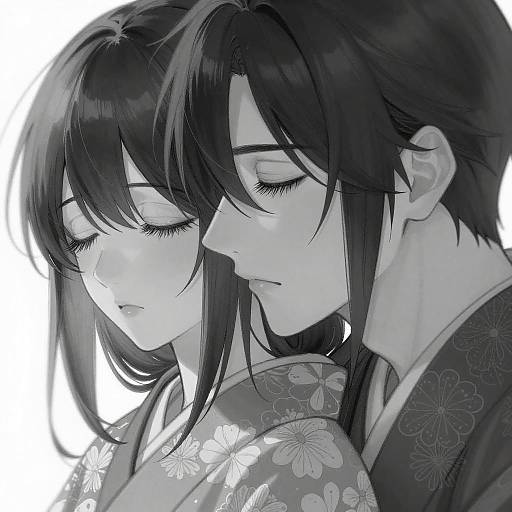 Black and White Manga Style Intimate Portrait