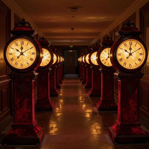 Surreal Crimson Velvet Clock Procession