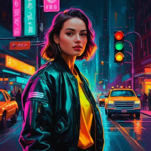 Neon Urban Woman in Bomber Jacket