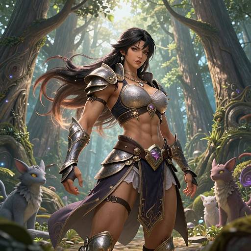 Muscular Anime Warrior in Fantasy Forest