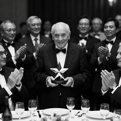 Elderly Man Receiving Star Award at Formal Event