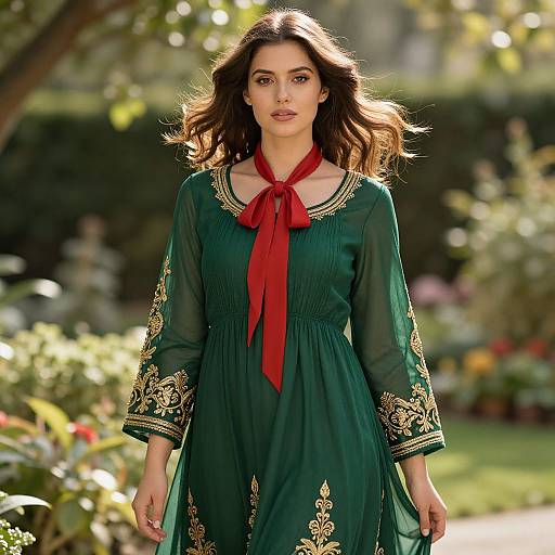 Elegant Woman in Sunlit Garden