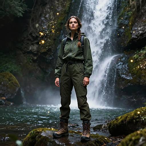 Photorealistic Woman by Forest Waterfall