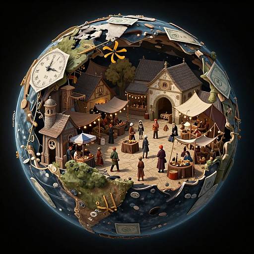 Medieval Market Inside Hollowed Planet