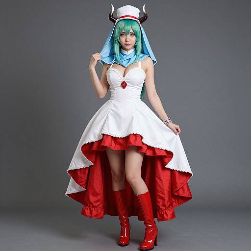 Anime Cosplay Woman in White and Red Dress