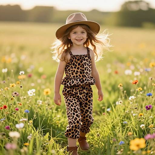 Playful Girl in Sunlit Meadow