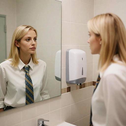 Blonde Woman in Tiled Bathroom