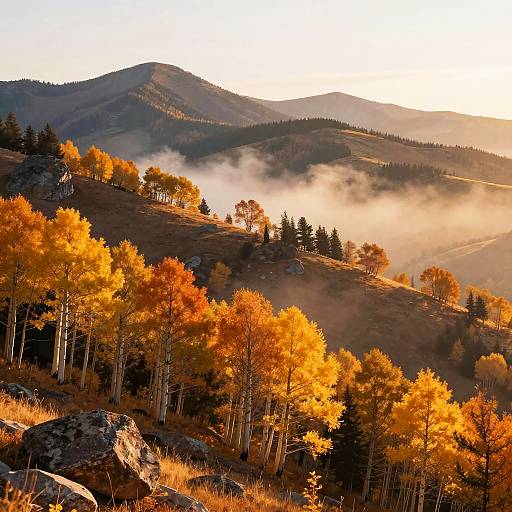 Amber Aspen Groves in Golden Hour