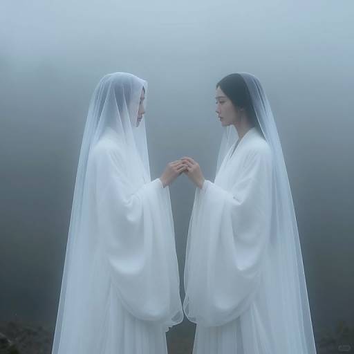 Ethereal Veiled Figures in Fog