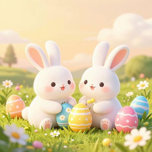 Whimsical Bunnies with Easter Eggs