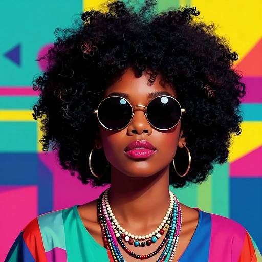90s Afro Portrait with Vibrant Abstract