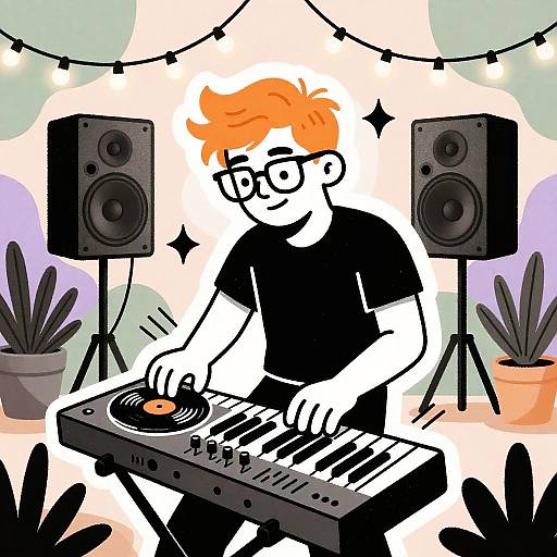 Bohemian Electronic Keyboardist Illustration