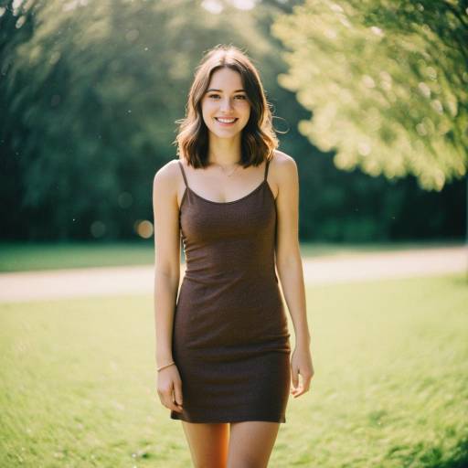 Young Woman in Brown Dress Outdoors