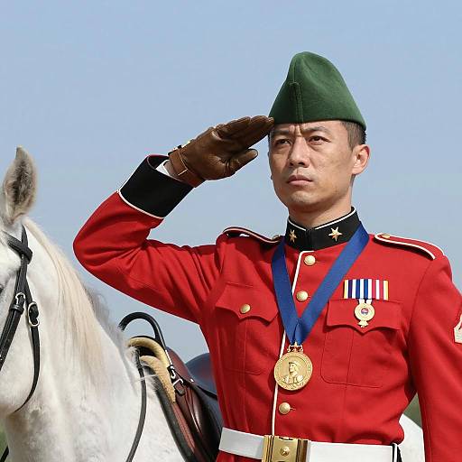 Saluting Soldier on Horse in Daylight